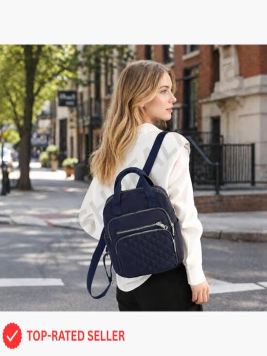 Small Quilted Square Backpack Waterproof Multi Pockets Lightweight Daypack Top main image 4